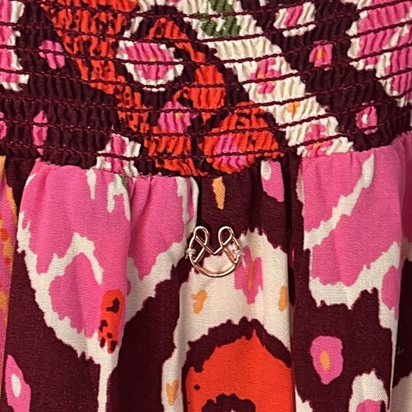 🔥Anthropologie Deep-V Burgundy/Cranberry/Orange/Pinks Maaji Maxi Dress-Medium - Picture 13 of 15